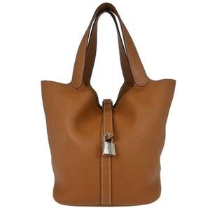 Hermes Picotin Lock Clemence Gold Leather Handbag